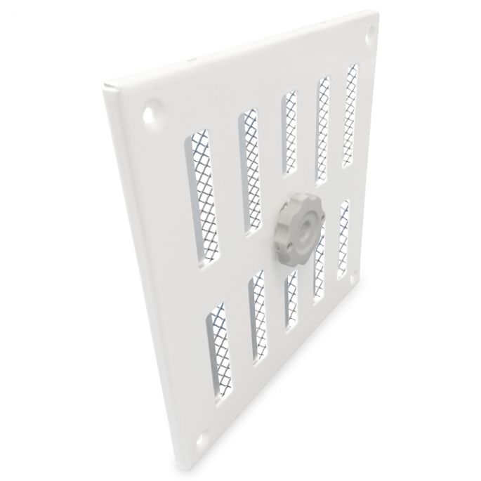 Aluminium afsluitbaar schuifrooster opbouw 155 x 155mm - WIT Aluminium afsluitbaar schuifrooster opbouw 155 x 155mm - WIT