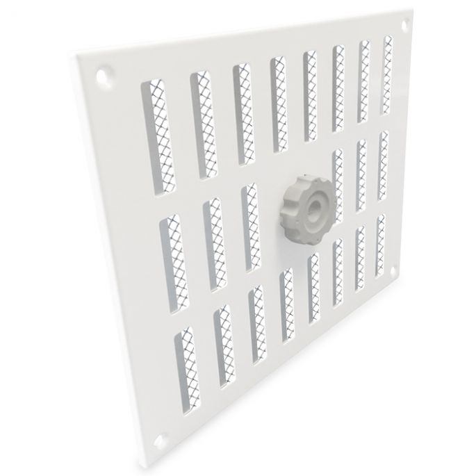 Aluminium afsluitbaar schuifrooster opbouw 245 x 195mm - WIT Aluminium afsluitbaar schuifrooster opbouw 245 x 195mm - WIT
