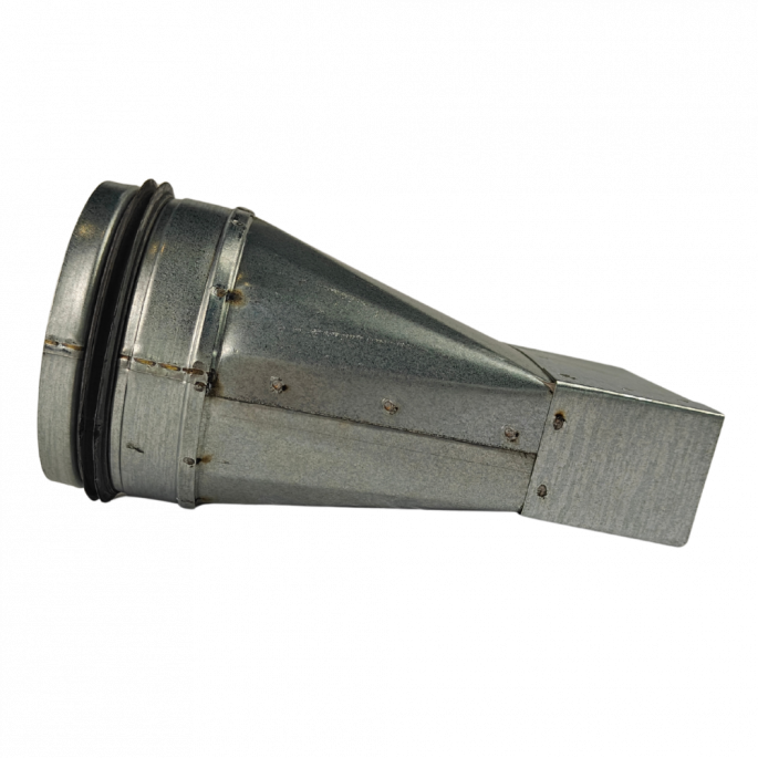 Verloopstuk van rechthoekig 100mm x 40mm naar rond Ø 100mm