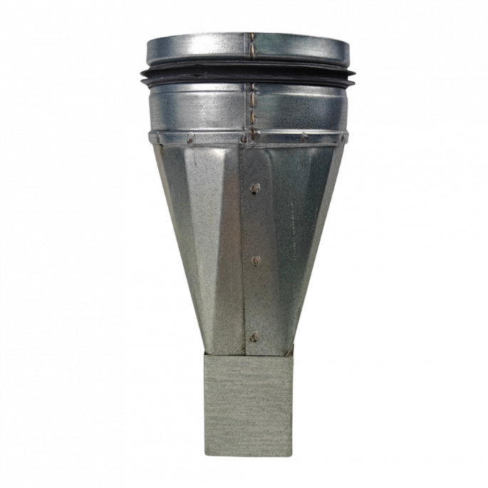 Verloopstuk van rechthoekig 200mm x 40mm naar rond Ø 125mm