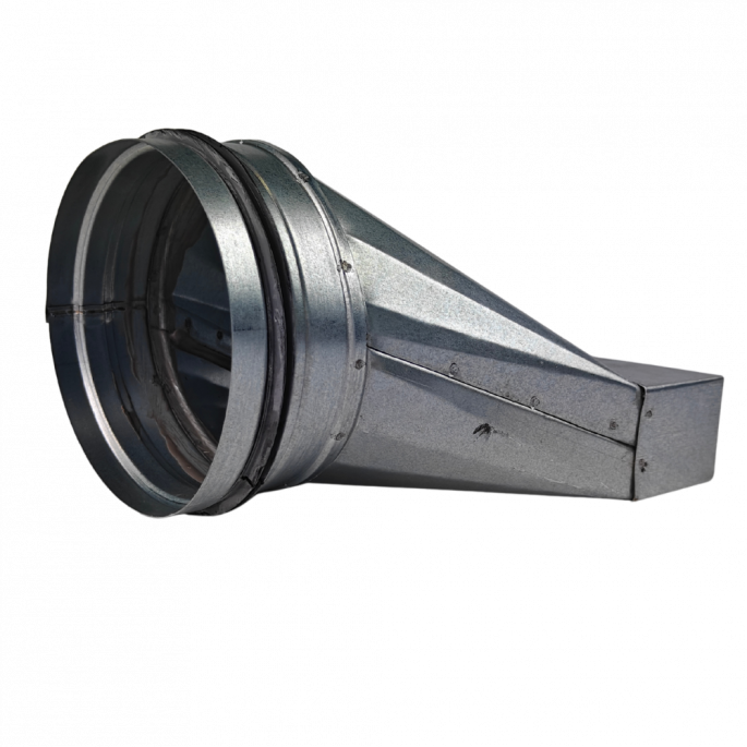 Verloopstuk Asymmetrisch van 200mm x 40mm naar rond Ø 125mm