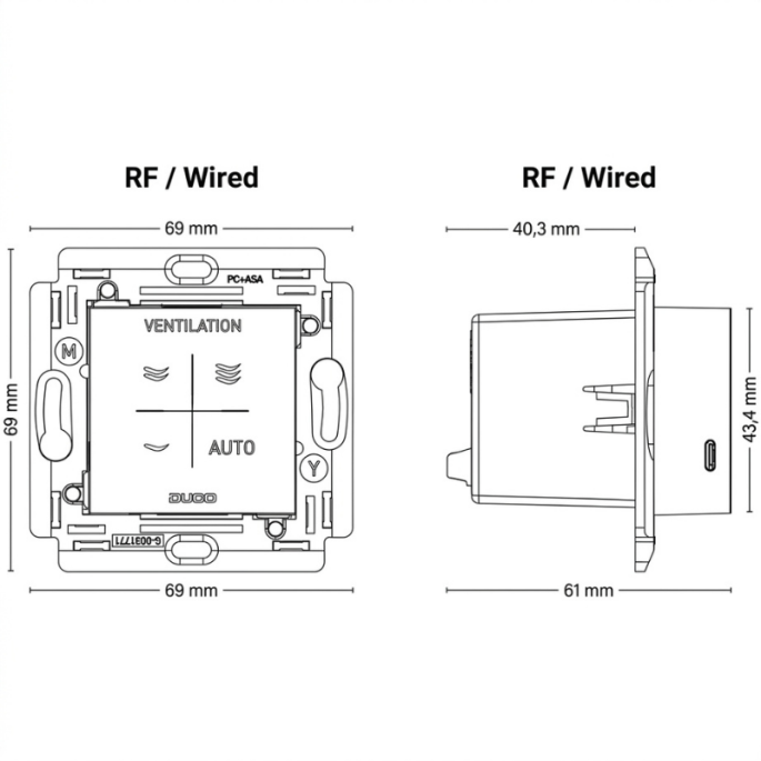 Duco CO2 ruimtesensor met RF-bediening 230V bedraad - Zwart Duco CO2 ruimtesensor met RF-bediening 230V bedraad - Zwart