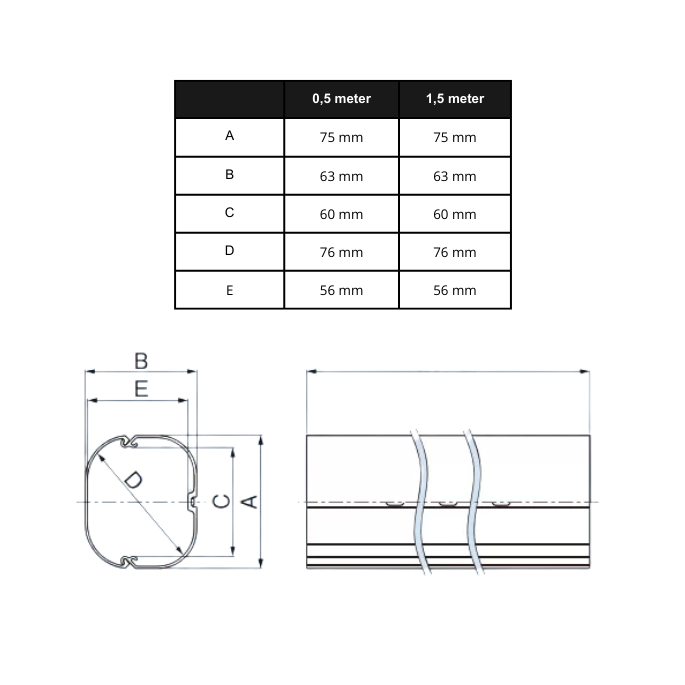 Airco leidinggoot 50 cm - PVC - ZWART
