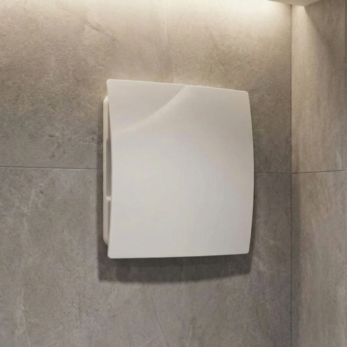 Whisper pro-design badkamerventilator - Ø100mm - met nalooptimer en vochtsensor - gebogen kunststof - wit