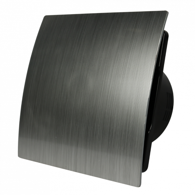 Whisper Pro-Design badkamerventilator - Ø100mm - aan/uit - gebogen kunststof - zilver - zwarte ventilator