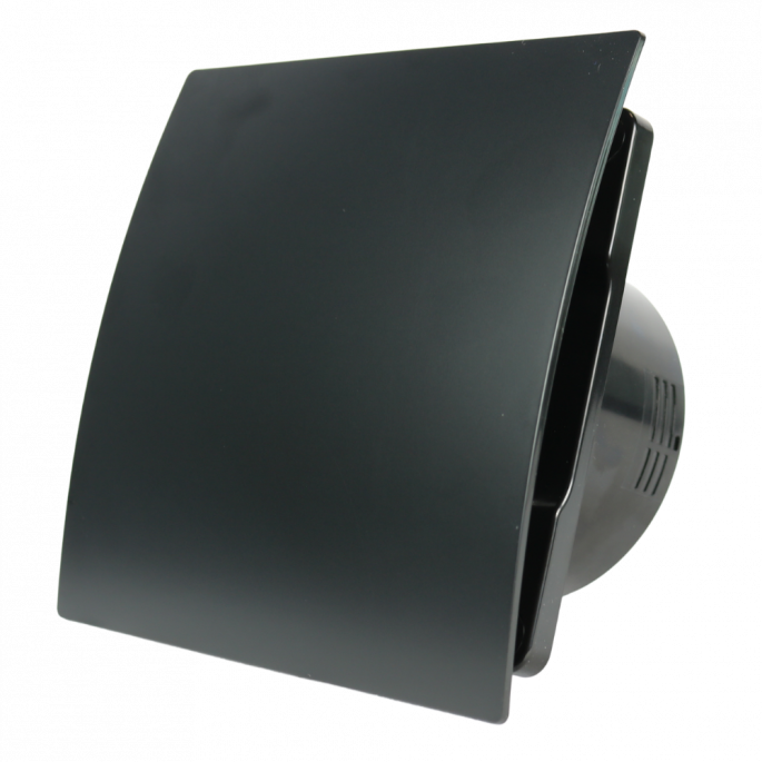 Whisper Pro-Design badkamerventilator - Ø100mm - aan/uit - gebogen kunststof - mat zwart - zwarte ventilator