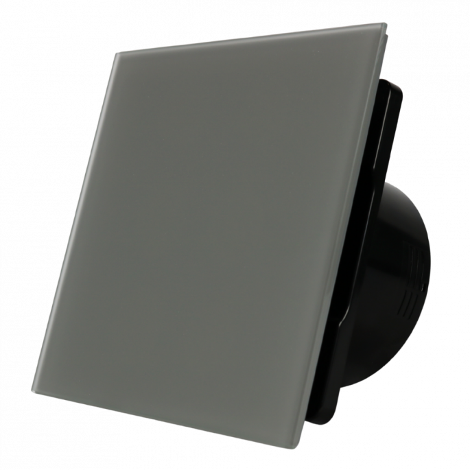 Whisper Pro-Design badkamerventilator - Ø100mm - aan/uit - vlak glas - mat grijs - zwarte ventilator