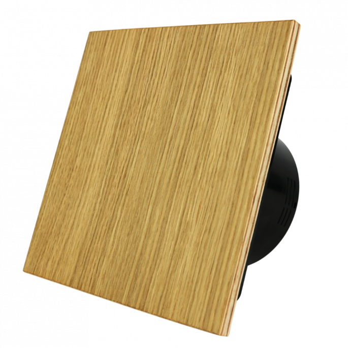 Whisper Pro-Design badkamerventilator - Ø100mm - met nalooptimer + vochtsensor - vlak hout - zwarte ventilator