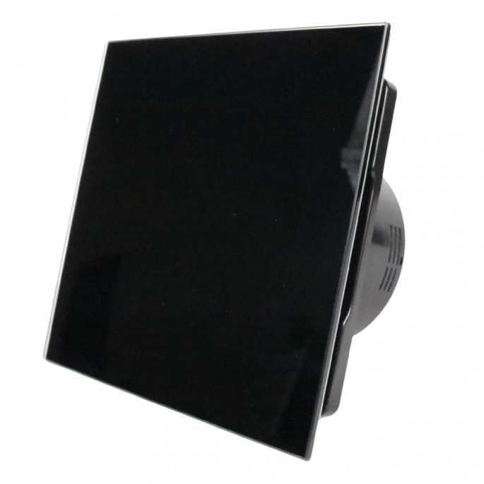 Whisper Pro-Design badkamerventilator - Ø100mm - met nalooptimer + vochtsensor - vlak glas - glans zwart - zwarte ventilator