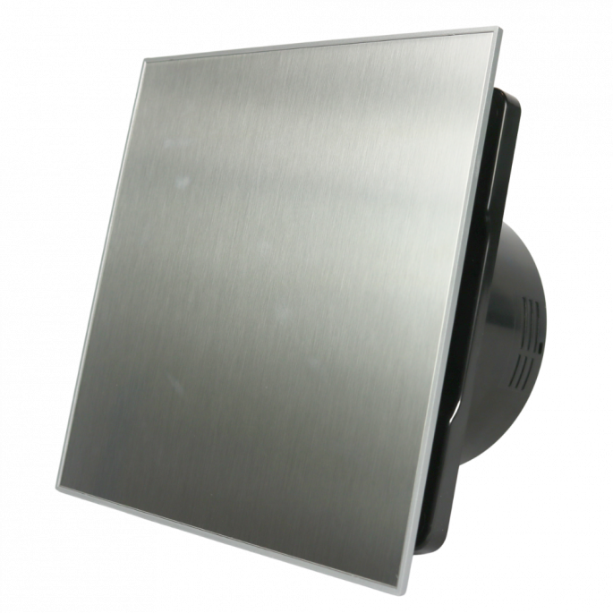 Whisper Pro-Design badkamerventilator - Ø100mm - met nalooptimer - rvs vlak - zwarte ventilator