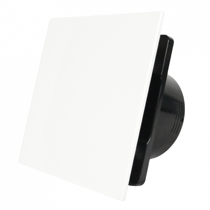  Whisper Pro-Design badkamerventilator - Ø125mm - met nalooptimer + vochtsensor - vlak kunststof - wit - zwarte ventilator