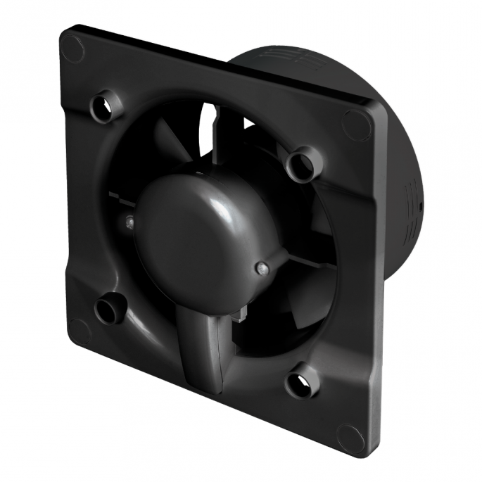 Whisper Pro-Design badkamerventilator - Ø125mm - met nalooptimer - vlak glas - mat wit - zwarte ventilator Whisper Pro-Design badkamerventilator - Ø125mm - met nalooptimer - vlak glas - mat wit - zwarte ventilator