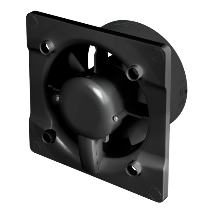 Whisper Pro-Design badkamerventilator - Ø100mm - aan/uit - vlak kunststof - mat zwart - zwarte ventilator