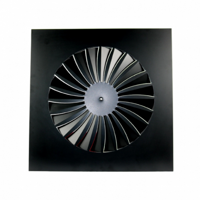 Whisper wervelrooster voor inleg systeemplafond - 595 x 595mm - Ø443mm - luchtafvoer en toevoer - staal Whisper wervelrooster voor inleg systeemplafond - 595 x 595mm - Ø443mm - luchtafvoer en toevoer - staal