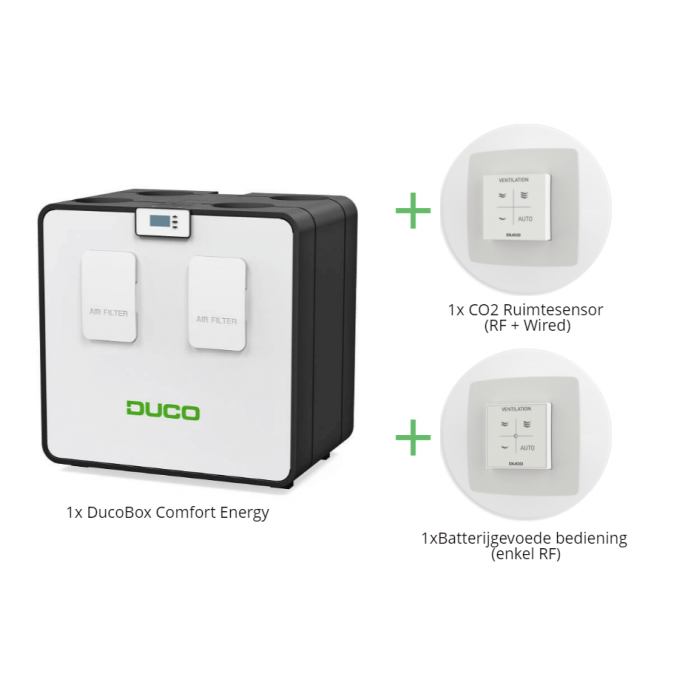All-in-one DucoBox Energy Comfort WTW-unit - 325 m3/h - CO2 en RF Bediening All-in-one DucoBox Energy Comfort WTW-unit - 325 m3/h - CO2 en RF Bediening