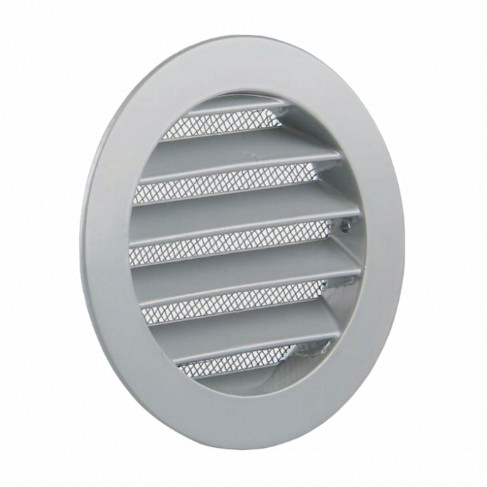 Rond buitenluchtrooster Ø 125mm aluminium met fijnmazig muggengaas Rond buitenluchtrooster Ø 125mm aluminium met fijnmazig muggengaas