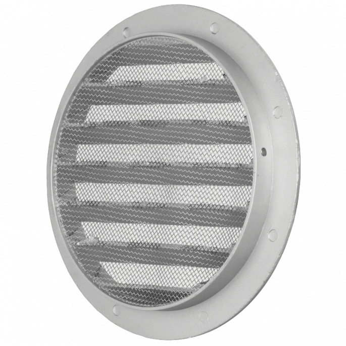 Rond buitenluchtrooster Ø 125mm aluminium met fijnmazig muggengaas Rond buitenluchtrooster Ø 125mm aluminium met fijnmazig muggengaas
