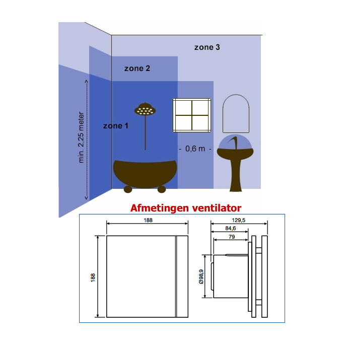 S&P design badkamerventilator | SILENTDES100CZ12V | diameter 100 mm | 12V
