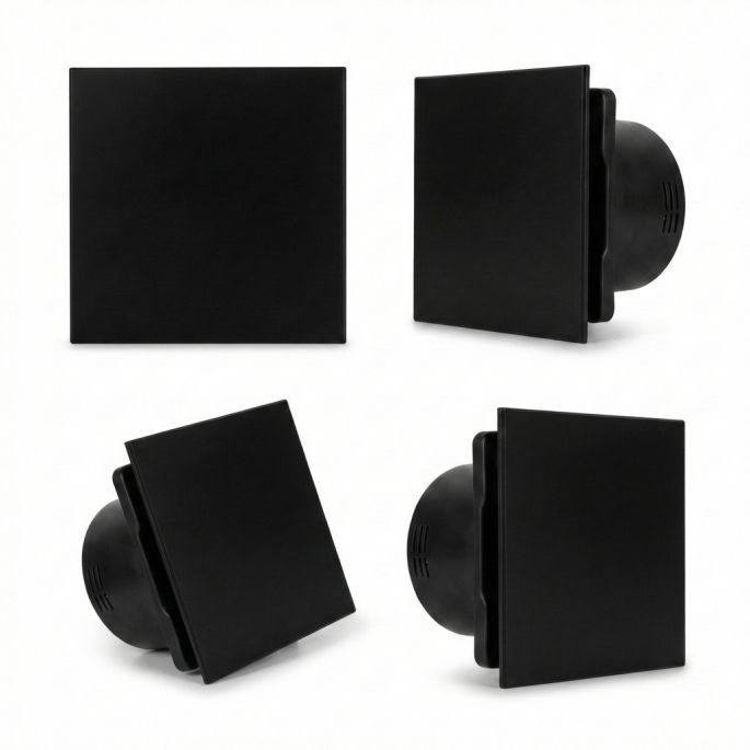 Whisper Pro-Design badkamerventilator - Ø100mm - met nalooptimer + vochtsensor - vlak kunststof - mat zwart - zwarte ventilator Whisper Pro-Design badkamerventilator - Ø100mm - met nalooptimer + vochtsensor - vlak kunststof - mat zwart - zwarte ventilator