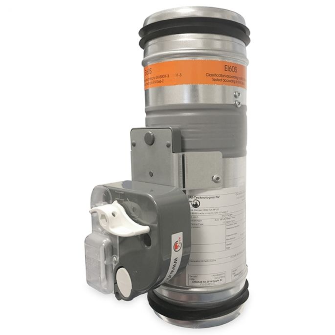 Brandklep Ø 100mm, handbediening met smeltlood bij 72°C + veer