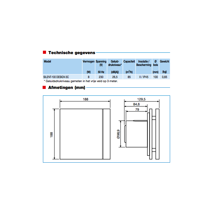 S&P design badkamerventilator | SILENTDES100CHZ | diameter 100 mm | met timer en vochtsensor