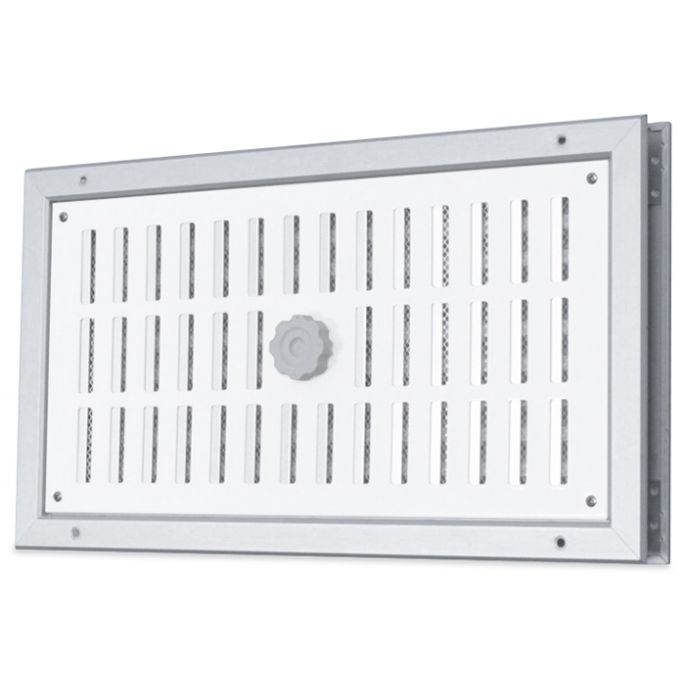 Aluminium afsluitbaar deurrooster 410 x 100mm - WIT & ALU (binnendeur) (G31A-4010)