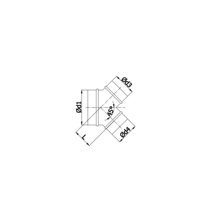Y-stuk | diameter 250 mm | aftakking 45º diameter 250 mm Y-stuk | diameter 250 mm | aftakking 45º diameter 250 mm