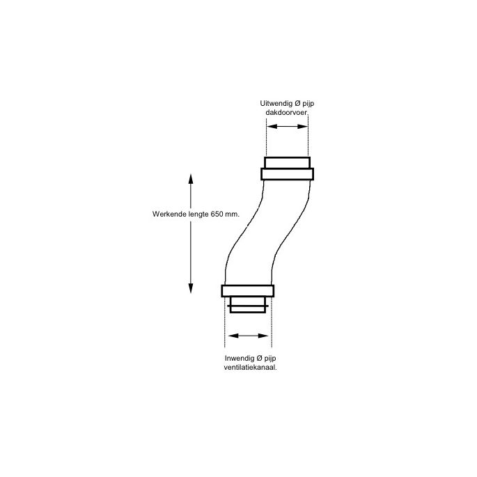 Flexibel aansluitstuk voor dakdoorvoer 131 naar buis Ø125mm - L=650mm (0242200)