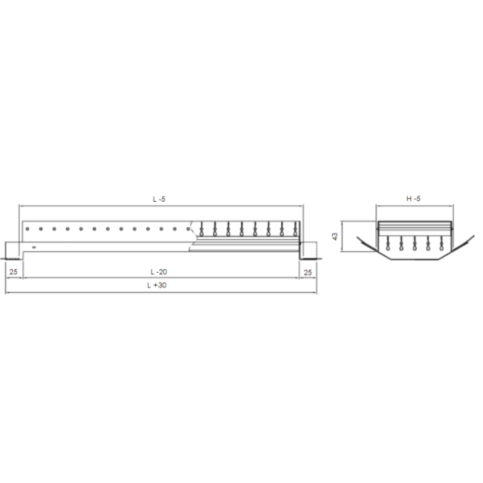 Dubbel instelbaar kanaalrooster (buis Ø150mm - Ø400mm) staal 325 x 75mm - toevoer Dubbel instelbaar kanaalrooster (buis Ø150mm - Ø400mm) staal 325 x 75mm - toevoer