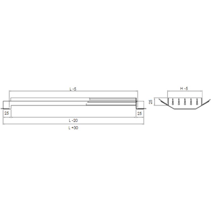 Enkel instelbaar kanaalrooster (buis Ø150mm - Ø400mm) staal 625 x 75mm - toevoer en afvoer Enkel instelbaar kanaalrooster (buis Ø150mm - Ø400mm) staal 625 x 75mm - toevoer en afvoer