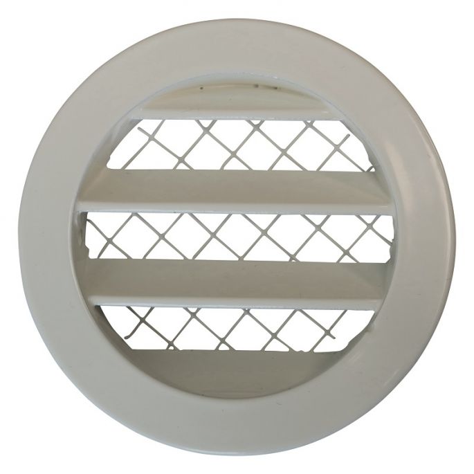 Rond buitenluchtrooster aluminium Ø 80mm - WIT- met grofmazig gaas - hoge doorlaat Rond buitenluchtrooster aluminium Ø 80mm - WIT- met grofmazig gaas - hoge doorlaat