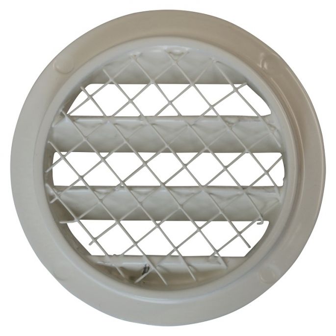 Rond buitenluchtrooster aluminium Ø 80mm - WIT- met grofmazig gaas - hoge doorlaat Rond buitenluchtrooster aluminium Ø 80mm - WIT- met grofmazig gaas - hoge doorlaat