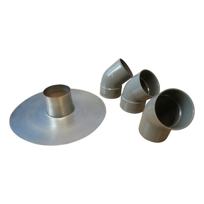Aluminiumplakplaat voor kabeldoorvoer + 3x bocht 45° | diameter 110 mm.