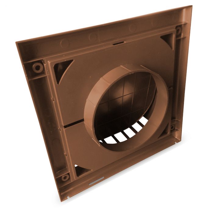 Kunststof gevelkap met klep | bruin | achteraansluiting diameter 100 mm Kunststof gevelkap met klep | bruin | achteraansluiting diameter 100 mm