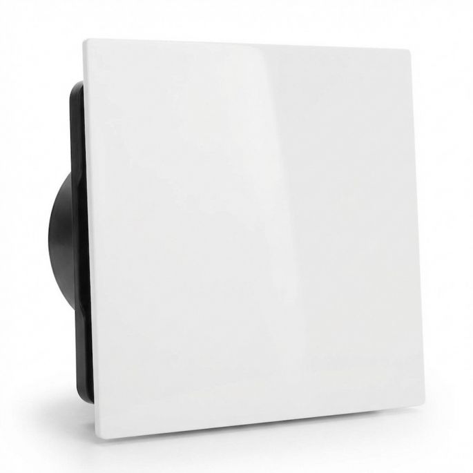  Whisper Pro-Design badkamerventilator - Ø125mm - met nalooptimer + vochtsensor - vlak kunststof - wit - zwarte ventilator