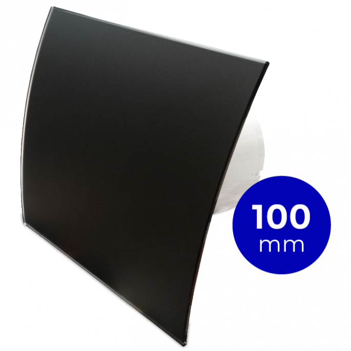 Pro-Design badkamer/toilet ventilator - STANDAARD (KW100) - Ø100mm - gebogen GLAS - mat zwart
