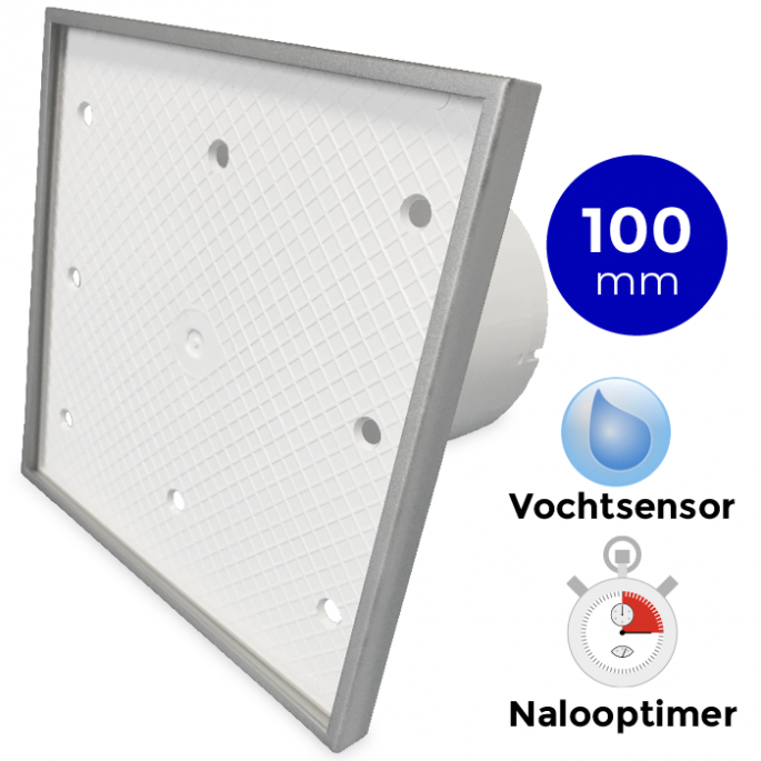 Whisper pro-design badkamerventilator - Ø100mm - met nalooptimer en vochtsensor - tegelfront