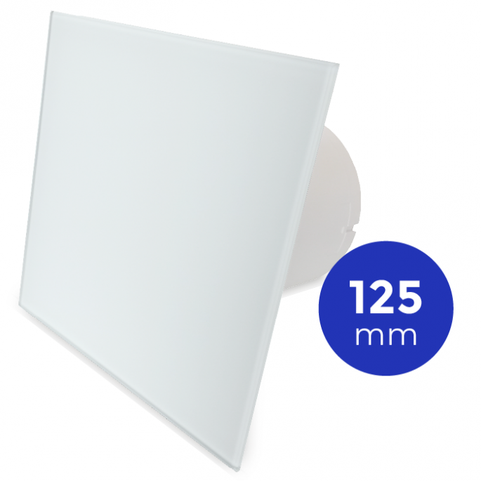 Pro-Design badkamer/toilet ventilator - STANDAARD (KW125) - Ø125mm - vlak GLAS - mat wit