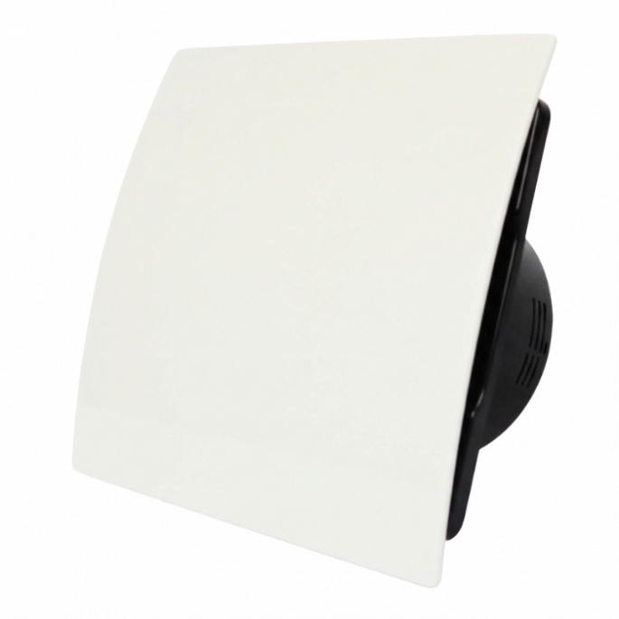 Whisper Pro-Design badkamerventilator - Ø125mm - met nalooptimer - gebogen kunststof - wit - zwarte ventilator