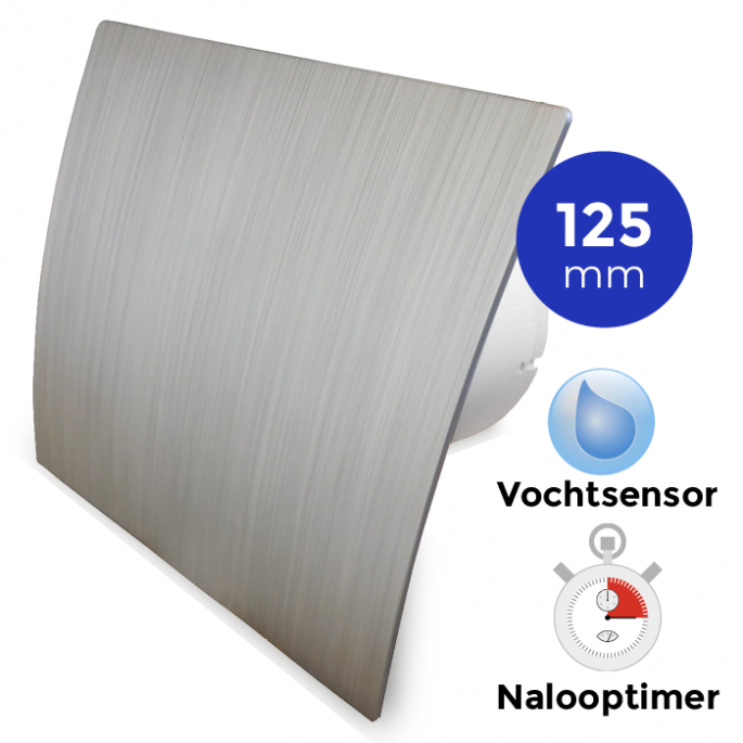 Whisper Pro-Design badkamerventilator - Ø125mm - met nalooptimer + vochtsensor - kunststof - zilver