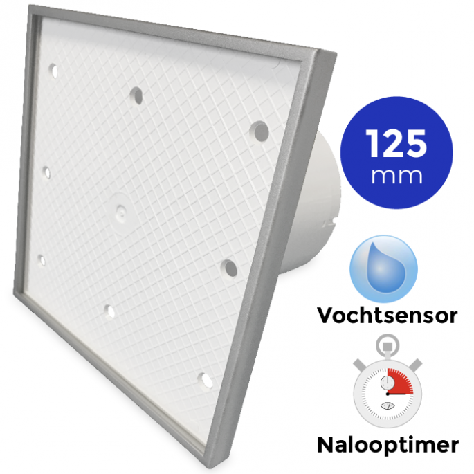  Whisper Pro-Design badkamerventilator - Ø125mm - met nalooptimer + vochtsensor  - tegelfront