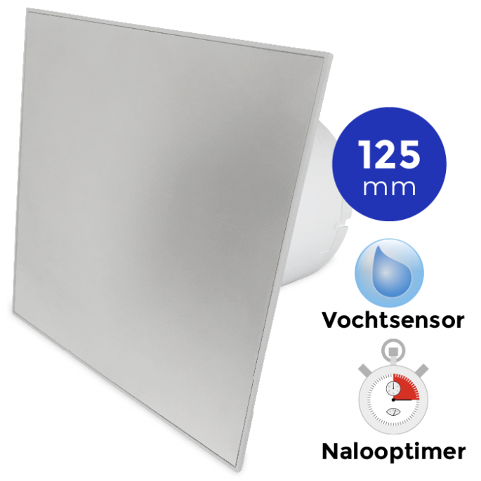  Whisper Pro-Design badkamerventilator - Ø125mm - met nalooptimer + vochtsensor - RVS vlak