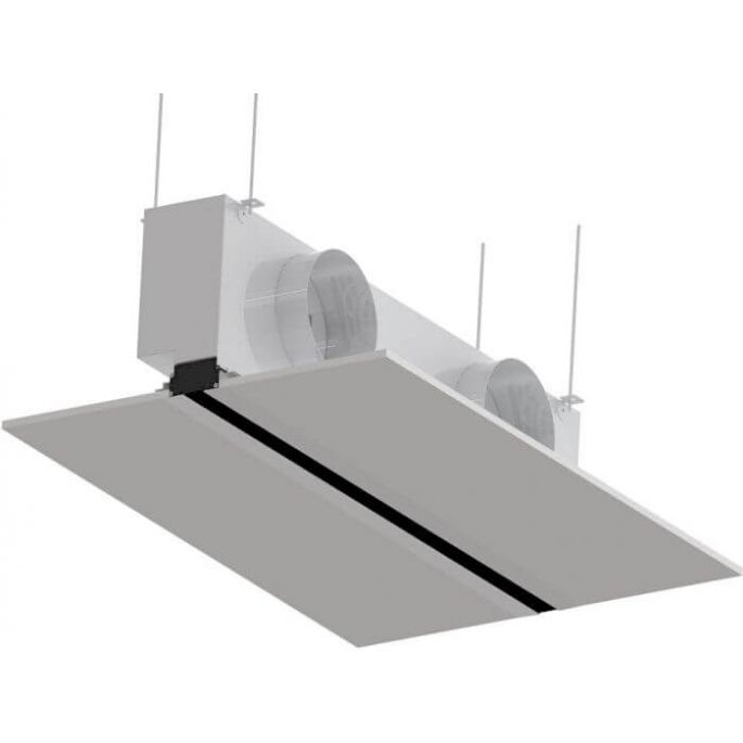Instucbaar frameloos lijnrooster - 1200mm - ongeïsoleerde plenumbox 2x Ø125mm - AFVOER Instucbaar frameloos lijnrooster - 1200mm - ongeïsoleerde plenumbox 2x Ø125mm - AFVOER