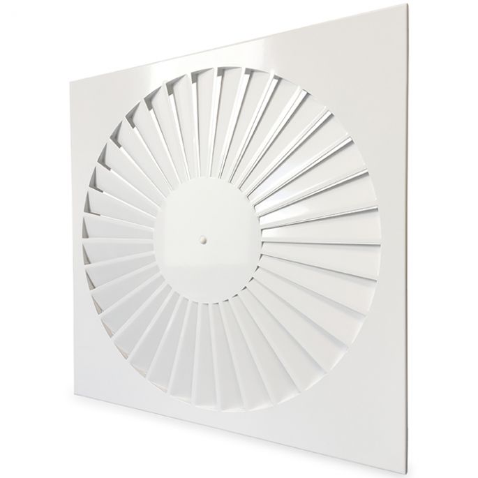 Wervelrooster systeemplafond | afvoer & toevoer | 595 mm x 595 mm | aansluiting diameter 540 mm | staal | RAL 9016 Wervelrooster systeemplafond | afvoer & toevoer | 595 mm x 595 mm | aansluiting diameter 540 mm | staal | RAL 9016
