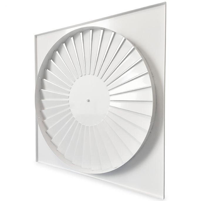 Wervelrooster systeemplafond | afvoer & toevoer | 595 mm x 595 mm | aansluiting diameter 540 mm | staal | RAL 9016 Wervelrooster systeemplafond | afvoer & toevoer | 595 mm x 595 mm | aansluiting diameter 540 mm | staal | RAL 9016