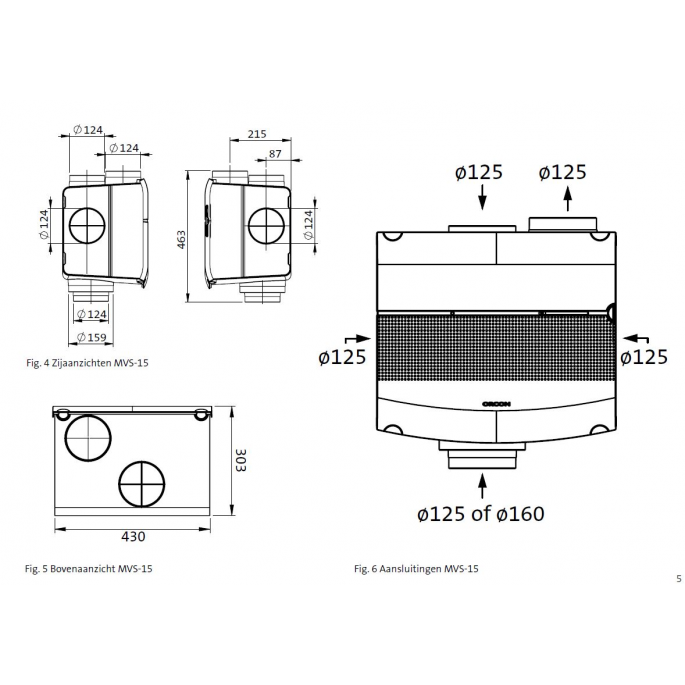 Orcon MVS-15RHBP | 550 m³/h | perilex | met vochtsensor en afstandsbediening RF