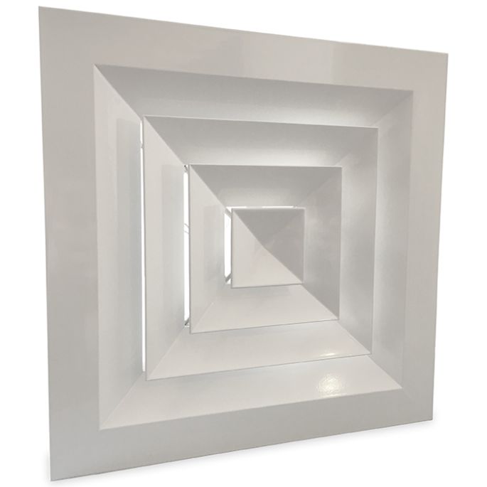 Vierkant plafondrooster | vast uitblaaspatroon | afvoer & toevoer | 225 mm x 225 mm | aluminium | RAL 9016 Vierkant plafondrooster | vast uitblaaspatroon | afvoer & toevoer | 225 mm x 225 mm | aluminium | RAL 9016