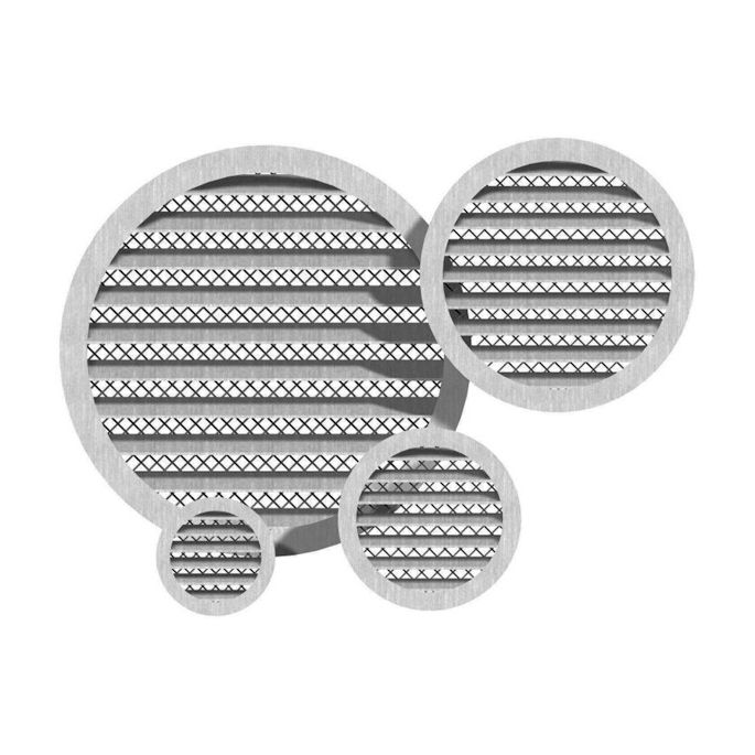 Rond buitenluchtrooster aluminium Ø 100mm met grofmazig gaas - hoge doorlaat Rond buitenluchtrooster aluminium Ø 100mm met grofmazig gaas - hoge doorlaat