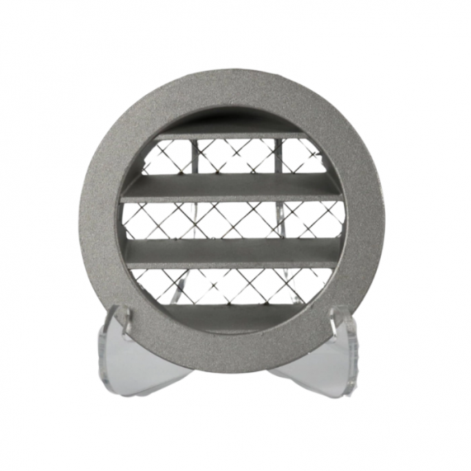Rond buitenluchtrooster aluminium Ø 125mm met grofmazig gaas - hoge doorlaat Rond buitenluchtrooster aluminium Ø 125mm met grofmazig gaas - hoge doorlaat