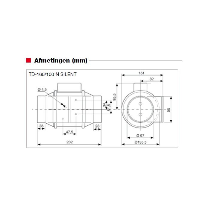 Soler & Palau Buisventilator TD-160/100 N Silent, aansluitdiameter 100mm